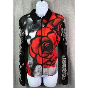 Francesca Rose Mixed Material Long Sleeve Zip Floral Jacket Women's Size Small